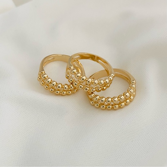 Gold Ball Ring- Double Band Ring - Picture 5 of 7